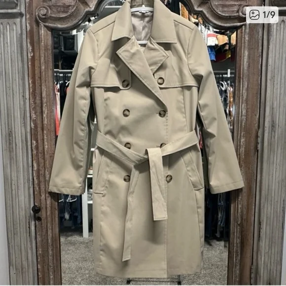 Time and Tru Beige Double-Breasted Trench Coat - Picture 7 of 9
